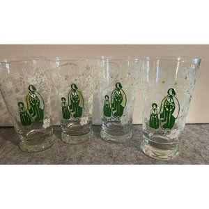 4 Vintage Libbey Americana Mother and Daughter /Church Tumbler Glasses Green Pic